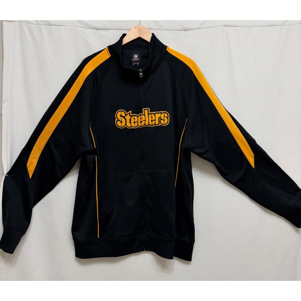 NFL Team Apparel Mens Jacket Steelers Full Zip Track Sweatshirt Black Yellow XL